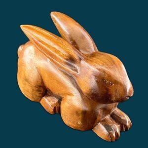 Gardeners Eden, Handcarved Wooden Easter Rabbit Figurine, Made In Philippines